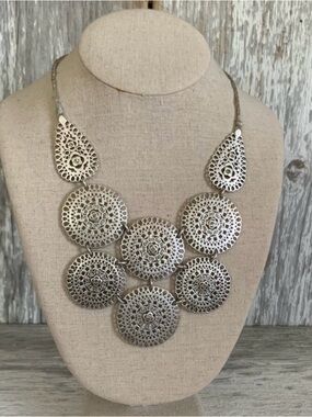 Stella and Dot Retired Medina Bib Silver Tone Medallion Statement Necklace